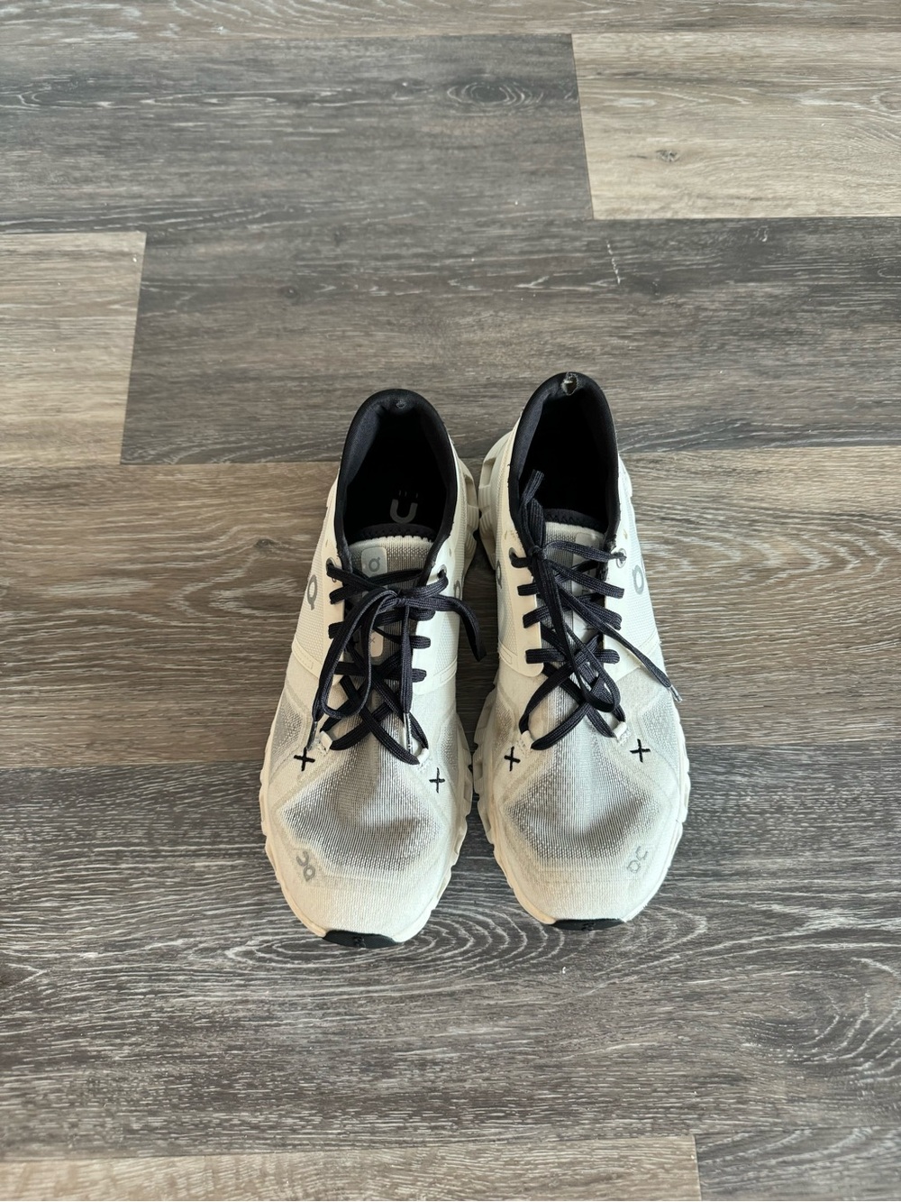 On White and Black Athletic Running Shoes